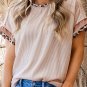 Jet Stream Leopard Patchwork Corded Knit Crew Neck T Shirt
