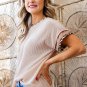 Jet Stream Leopard Patchwork Corded Knit Crew Neck T Shirt