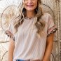 Jet Stream Leopard Patchwork Corded Knit Crew Neck T Shirt