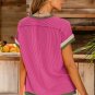 Rose Red Textured Contrast Trim Round Neck T Shirt