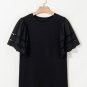 Black Hollow Out Embroidered Short Sleeve O Neck Top