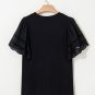 Black Hollow Out Embroidered Short Sleeve O Neck Top