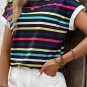 Black Stripe Multicolor Contrast Edge Crew Neck T Shirt