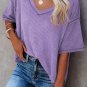 Purple Exposed Seam Half Sleeve Knitted V Neck Textured Top