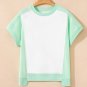 Light Green Color Block Exposed Seam Crew Neck T Shirt