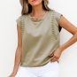 Sage Green Studded Cap Sleeve Round Neck T Shirt