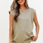 Sage Green Studded Cap Sleeve Round Neck T Shirt