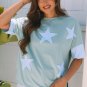Smoke Green Frayed Denim Star Patched Oversize T Shirt
