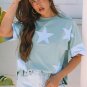 Smoke Green Frayed Denim Star Patched Oversize T Shirt