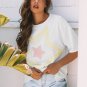 White Star Layered Patched Graphic Drop Shoulder Half Sleeve Loose Tee