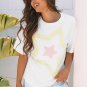 White Star Layered Patched Graphic Drop Shoulder Half Sleeve Loose Tee