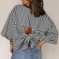 Black Stripe Bowknot Cutout Back Wide Bracelet Sleeve Loose Tee