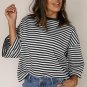 Black Stripe Bowknot Cutout Back Wide Bracelet Sleeve Loose Tee