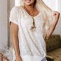 Khaki Leopard Print V Neck Side Slit Loose Fit T Shirt
