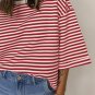 Red Stripe Bowknot Cutout Back Drop Shoulder Sleeve Loose Tee