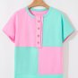Mint Green Two Tone Half Buttons Collared T Shirt