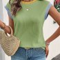 Grass Green Color Block Corded Knit Crew Neck Tee