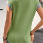 Grass Green Color Block Corded Knit Crew Neck Tee