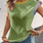 Grass Green Color Block Corded Knit Crew Neck Tee