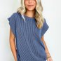 Dirty blue Twisted Rib Wide Sleeve Crew Neck T Shirt