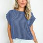 Dirty blue Twisted Rib Wide Sleeve Crew Neck T Shirt