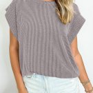 Gray Twisted Rib Wide Sleeve Crew Neck T Shirt