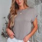 Gray Twisted Rib Wide Sleeve Crew Neck T Shirt