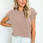 Dark Khaki Twisted Rib Wide Sleeve Crew Neck T Shirt