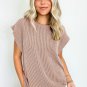 Dark Khaki Twisted Rib Wide Sleeve Crew Neck T Shirt
