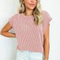 Sepia Rose Twisted Rib Wide Sleeve Crew Neck T Shirt
