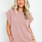 Sepia Rose Twisted Rib Wide Sleeve Crew Neck T Shirt