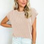 Parchment Twisted Rib Wide Sleeve Crew Neck T Shirt