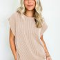 Parchment Twisted Rib Wide Sleeve Crew Neck T Shirt