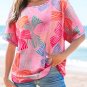 Pink Bowknot Printed Waffle Crewneck Loose Short Sleeve Top
