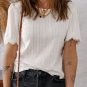 White Scalloped Lace Trim Jacquard Textured T Shirt
