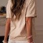 Oatmeal Contrast Crochet Floral Graphic Drop Shoulder Loose Tee