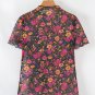 Rose Floral Print Mesh Stand Neck Short Sleeve Top