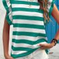 Green Stripe Flutter Sleeve Round Neck T Shirt