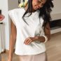 White Lace Patchwork Cap Sleeve Round Neck T Shirt