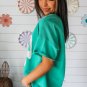 Sea Green Lace Bow Raw Edge Drop Shoulder Casual T Shirt