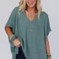 Moonlight Jade Oversized Ribbed Knit V Neck Dolman Short Sleeve Top