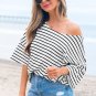 Black Stripe Half Sleeve Scoop Neck Loose Top