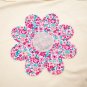 Apricot Flower Patched Exposed Stitching Trim Crew Neck Loose Tee