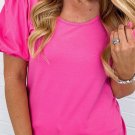 Strawberry Pink Casual Round Neck Bubble Sleeve T Shirt