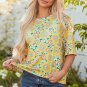 Yellow Summer Flower Printed Drop Shoulder Loose T Shirt