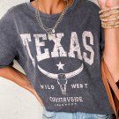 Medium Grey TEXAS Steer Head Graphic Mineral Wash Oversized T Shirt