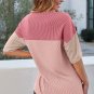 Pink Color Block Ribbed Side Slits Half Sleeve Top