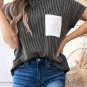 Carbon Grey Corded Knit Color Block Pocketed Crew Neck T Shirt