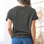 Carbon Grey Corded Knit Color Block Pocketed Crew Neck T Shirt