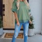Smoke Green Half Sleeve Raw Seam High Low Side Split Top